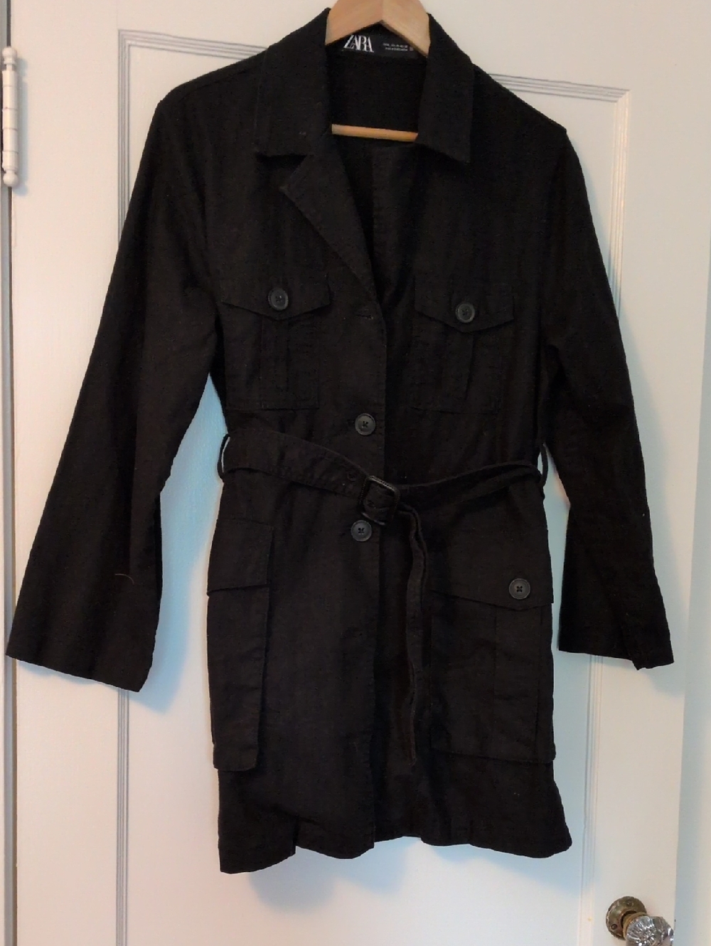 Zara Black Belted Utility Trench Mini Dress